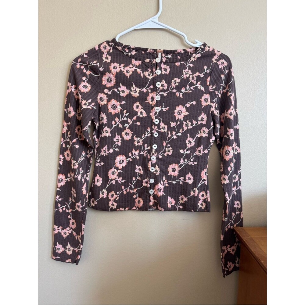 Free People Floral Button Front Blouse Long Boho Long Sleeve Top Women's XS NWT